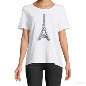 NEW Karl Lagerfeld Paris Corded Eiffel Tower Tee Size Large White & Black